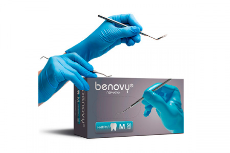 Перчатки нитриловые "Benovy" L голубые /Dental/ ЧЗ